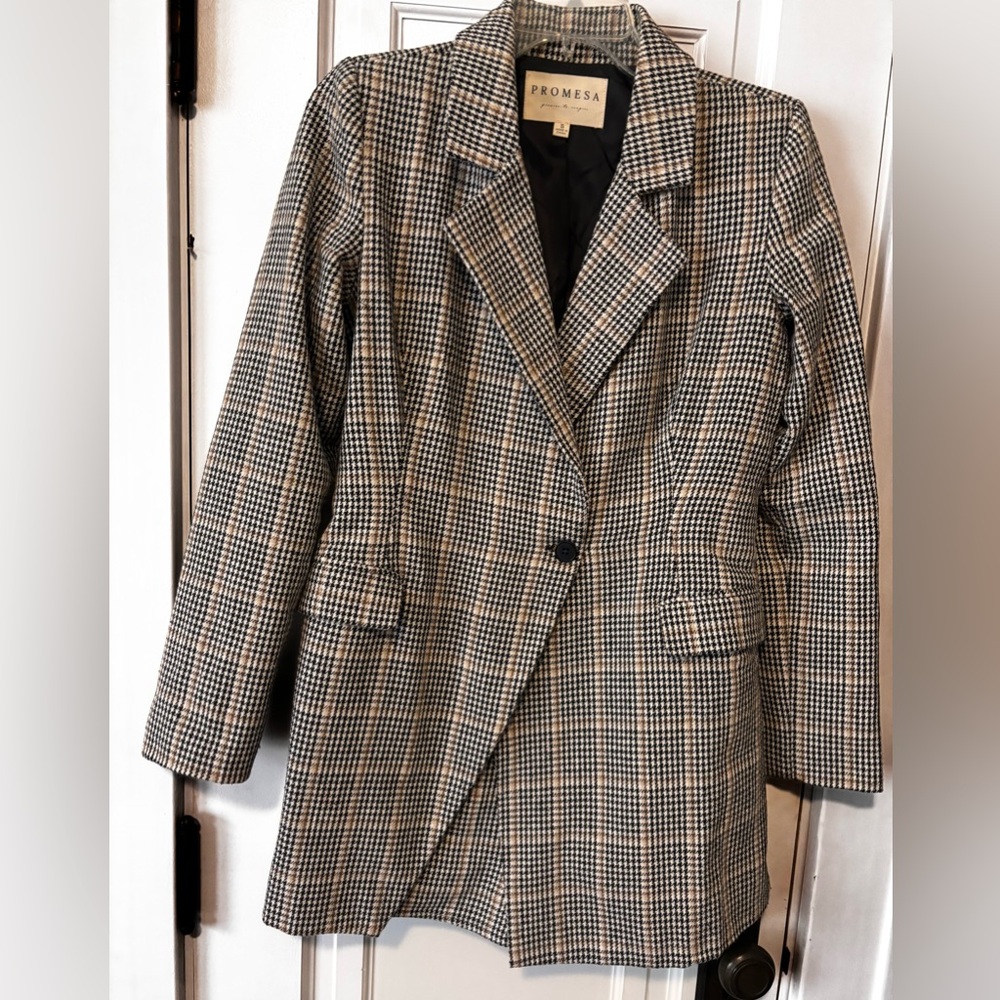 Houndstooth plaid jacket with attached shorts